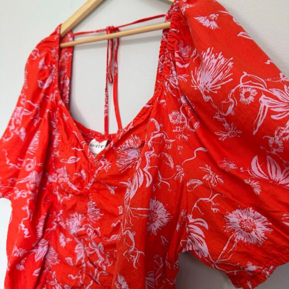 Ava & Viv Size 3X Red Floral Top Balloon Sleeve Smocked Flirty Coquette - Picture 5 of 11